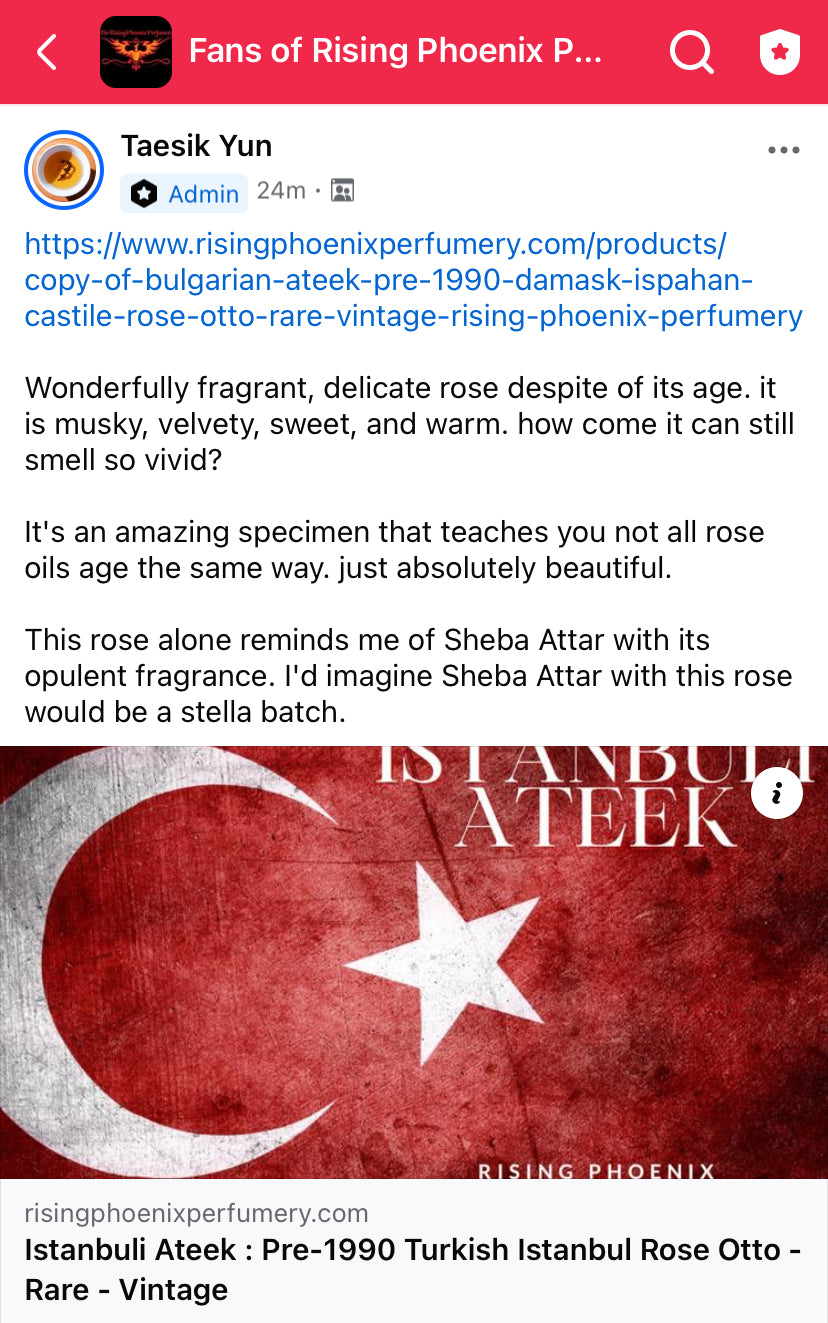 Istanbuli Ateek : Pre-1990 Turkish Istanbul Rose Otto - Rare - Vintage - Rising Phoenix Perfumery